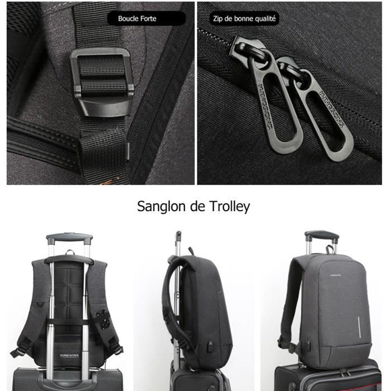 Kingsons Anti-Theft and USB Charging Port Backpack Anti-Slip Fashion Polyester Laptop / Tablet PC Trolley - ebowsos