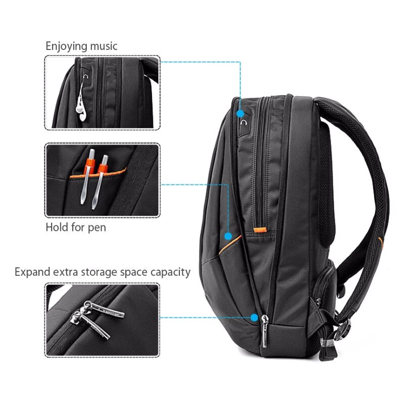 Kingsons Black Laptop Backpack Man Daily Business Travel Bag School Bags 15.6 inch Bagpack - ebowsos