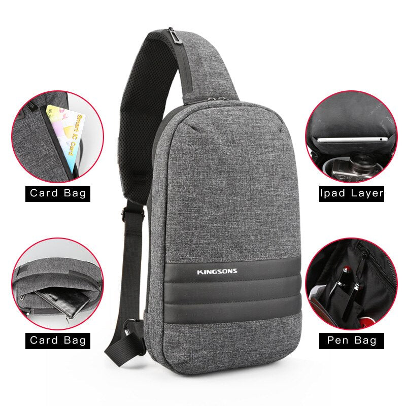 Kingsons Men Chest Bag Single Shoulder Back pack Men's Crossbody Bags Casual Messenger Small Bag For Travel - ebowsos