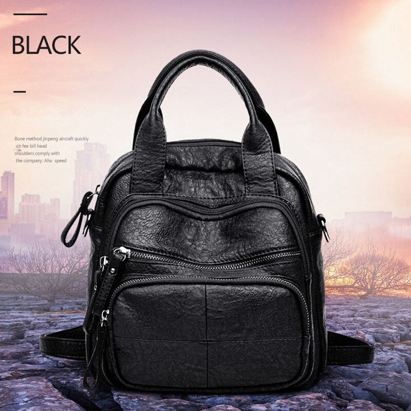 Korean Version Of The Casual Soft PU Female Backpack Multi-Function Travel Bag Mini Backpack Mother And Lady Shoulder Bag - ebowsos