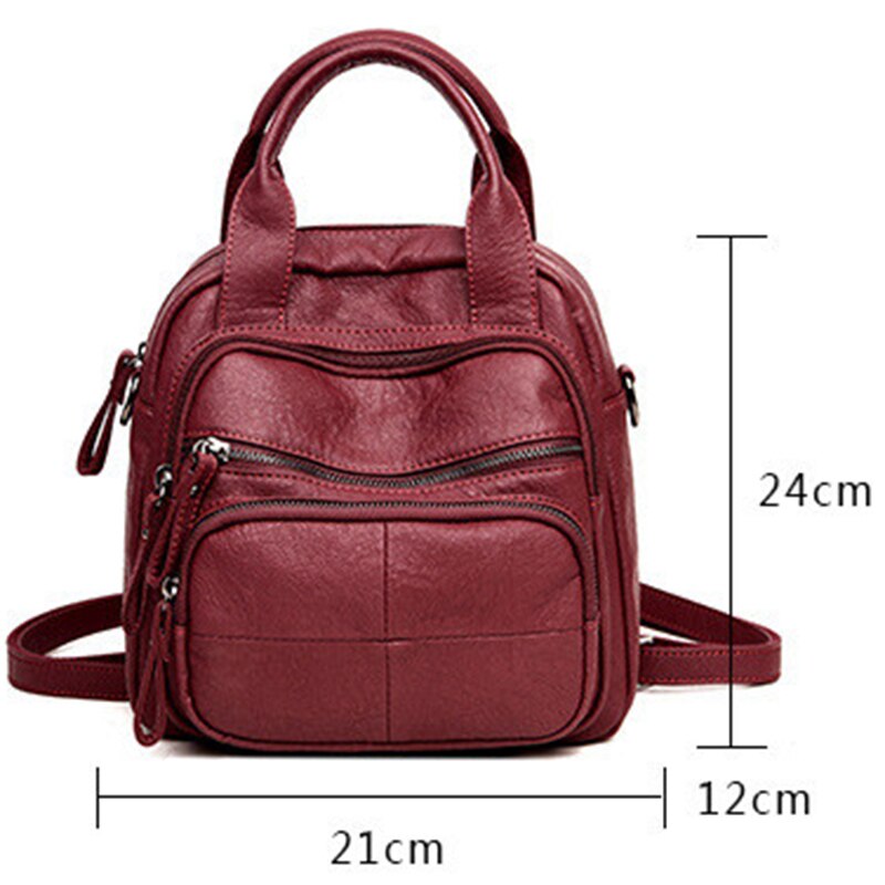 Korean Version Of The Casual Soft PU Female Backpack Multi-Function Travel Bag Mini Backpack Mother And Lady Shoulder Bag - ebowsos