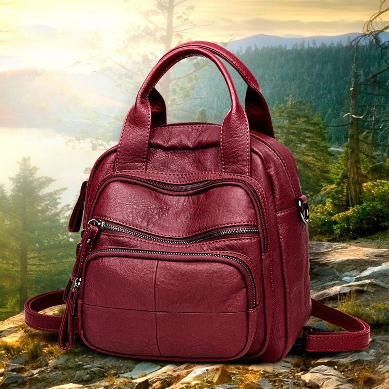 Korean Version Of The Casual Soft PU Female Backpack Multi-Function Travel Bag Mini Backpack Mother And Lady Shoulder Bag - ebowsos