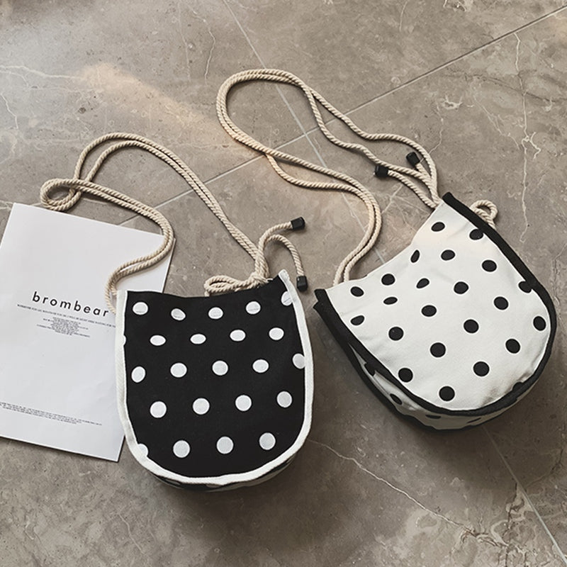 Korean Version Of The Summer New Children'S Canvas Handbags Polka Dot Small Bag Coin Purse Bag - ebowsos