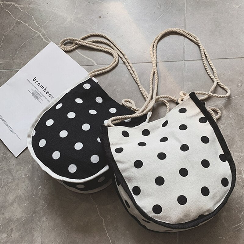 Korean Version Of The Summer New Children'S Canvas Handbags Polka Dot Small Bag Coin Purse Bag - ebowsos