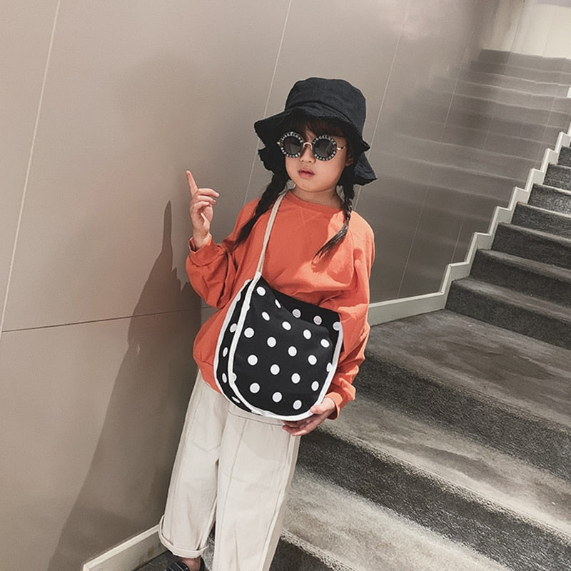 Korean Version Of The Summer New Children'S Canvas Handbags Polka Dot Small Bag Coin Purse Bag - ebowsos