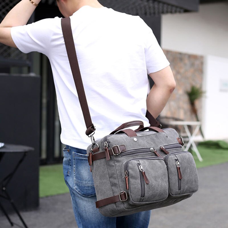 Kvky Men Handbags Canvas Shoulder Crossbody Messenger Bags Solid High Capacity Man Casual Travel Multifunction Back Pack - ebowsos