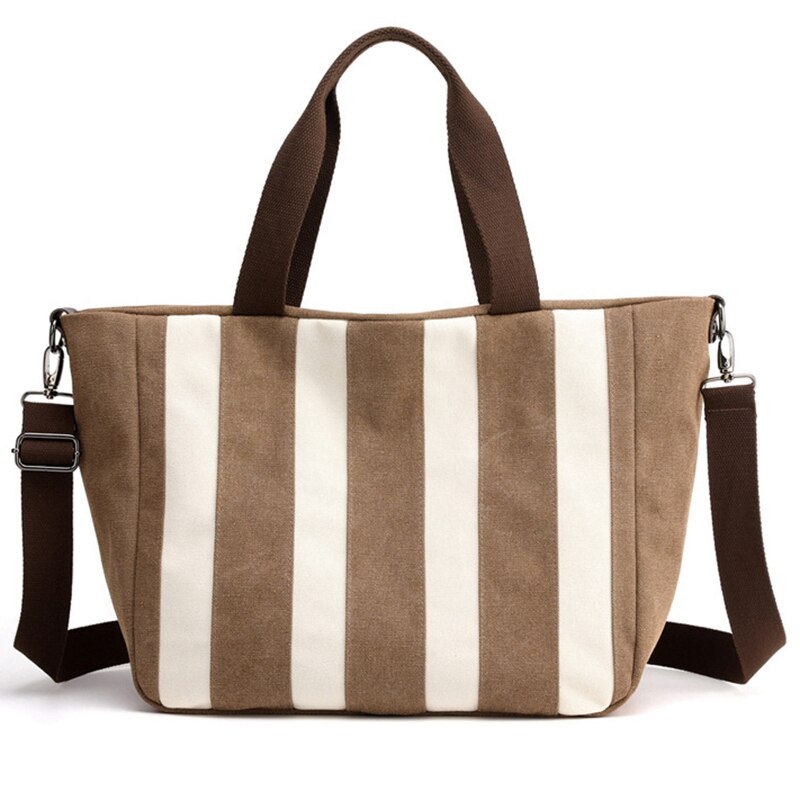 Ladies Canvas Bag Handbag Patchwork Stripes Trendy Classic Retro Shoulder Travel Bag Handbag - ebowsos