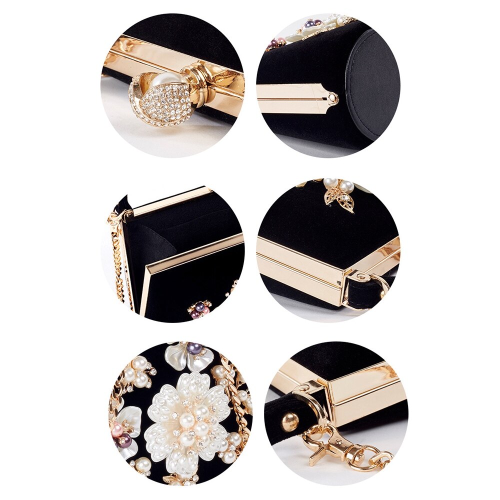 Ladies Clutch Pearl Crystal Evening Bags Women Party Wedding Hand Bag Bridal Luxury Mini Day Purse - ebowsos