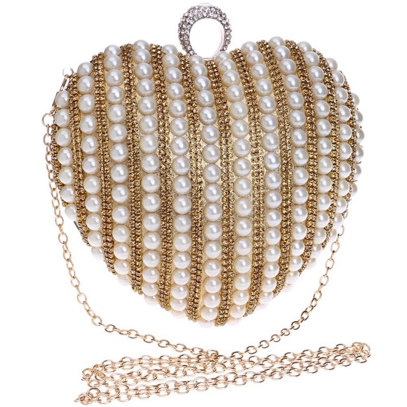 Ladies Messenger Bag Pearl Heart Shape Evening Bag Bride Banquet Dress Clutch Purse Handbag - ebowsos