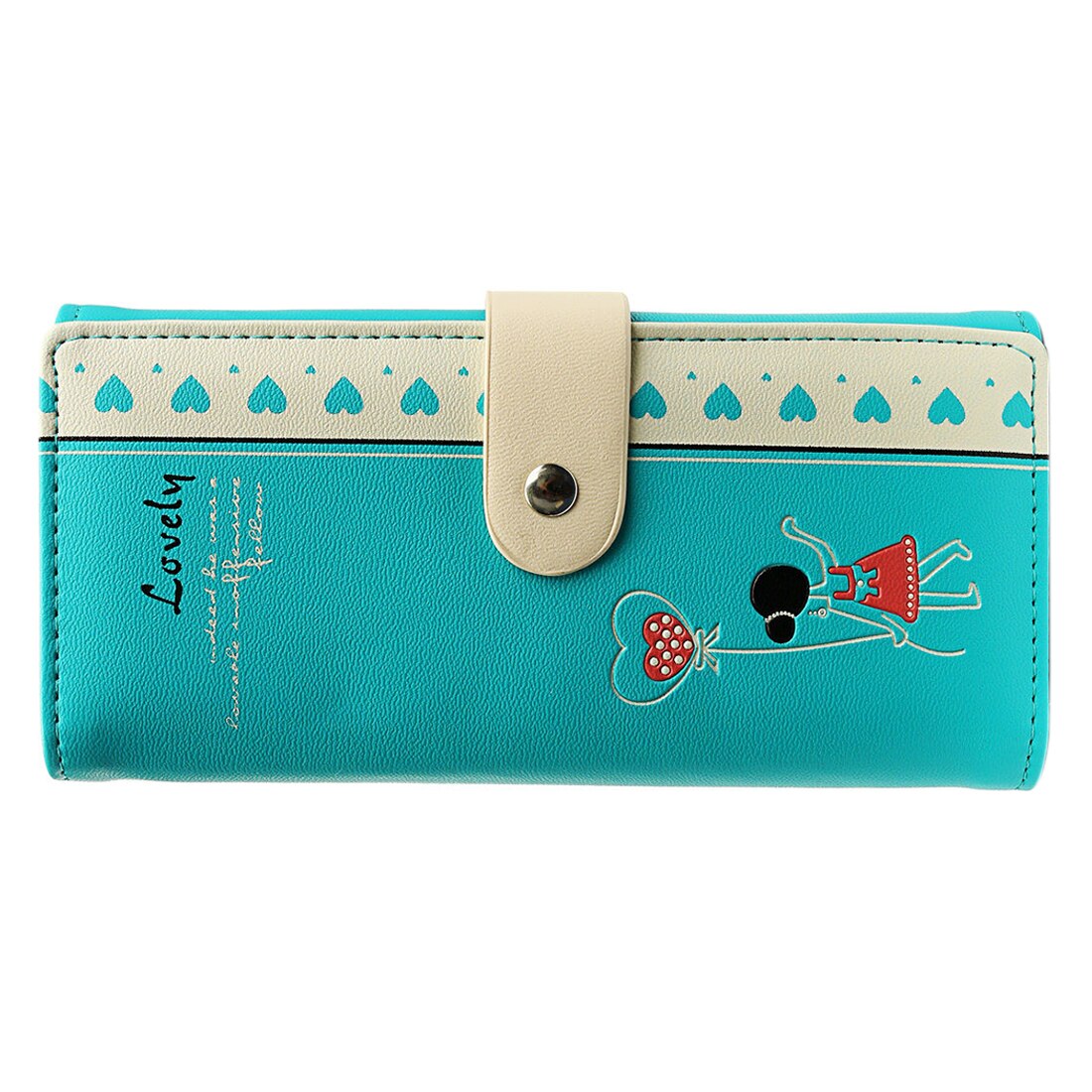 Ladies Womens Envelope Leather Wallet Button Clutch Purse Long Handbag Card Bag Lovely Girl - ebowsos