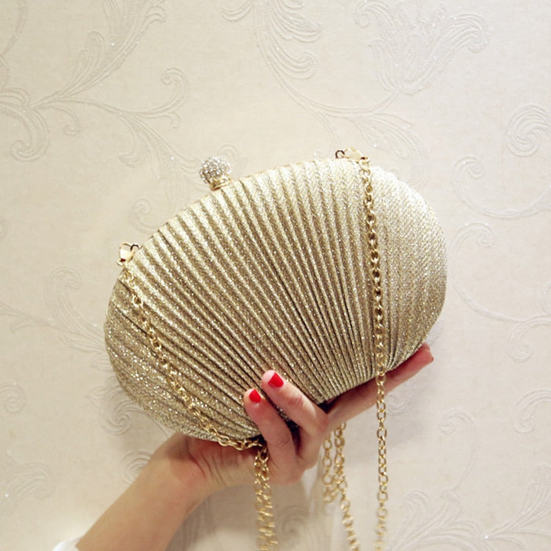 Lady Diamond Evening Clutch Bag Women Wedding Shiny Handbags Bridal Pleated Purse Bags Chain Shoulder Bag - ebowsos