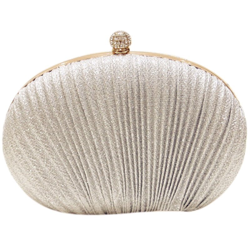 Lady Diamond Evening Clutch Bag Women Wedding Shiny Handbags Bridal Pleated Purse Bags Chain Shoulder Bag - ebowsos