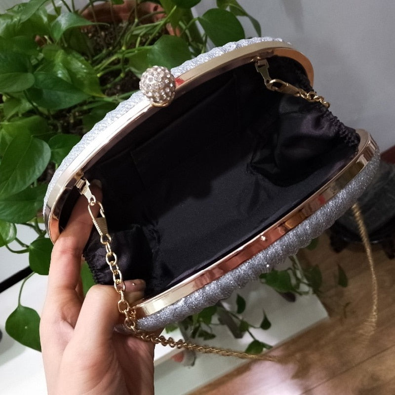 Lady Diamond Evening Clutch Bag Women Wedding Shiny Handbags Bridal Pleated Purse Bags Chain Shoulder Bag - ebowsos