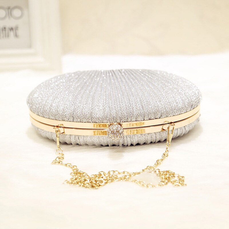 Lady Diamond Evening Clutch Bag Women Wedding Shiny Handbags Bridal Pleated Purse Bags Chain Shoulder Bag - ebowsos