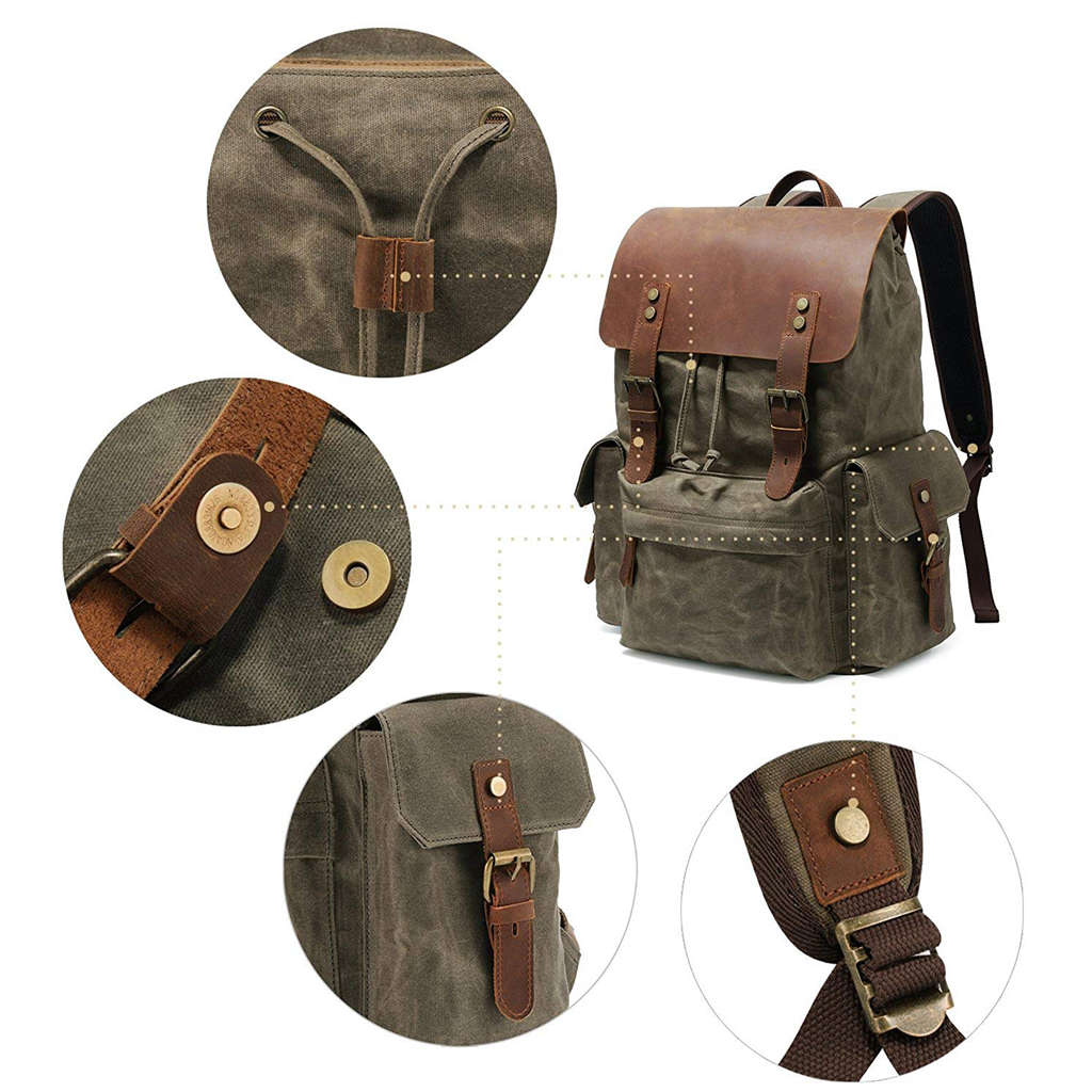Large Canvas Backpack School Bag Outdoor Travel Rucksack,Vintage backpack Satchel Shoulder backpack - ebowsos