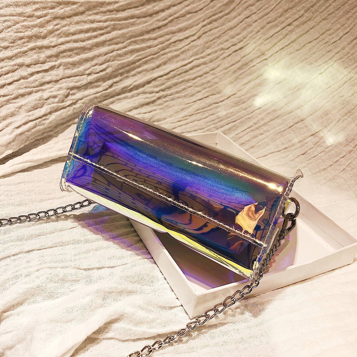 Laser-Jelly Handle Tote Women Transparent Bag Clear PVC Jelly Small Tote Messenger Bags Female Crossbody Shoulder Bags - ebowsos