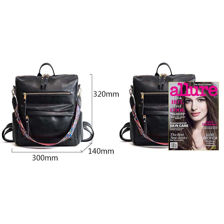 Leather Backpack Ladies Student Bag Large Backpack Multifunction Travel Retro Backpack - ebowsos