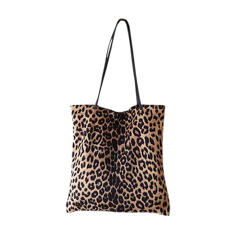 Leopard Print Shoulder Tote Bag Vintage Fashion Simple Canvas Shoulder Bags Handbags Large Storage Handbag Hand Bag For W - ebowsos