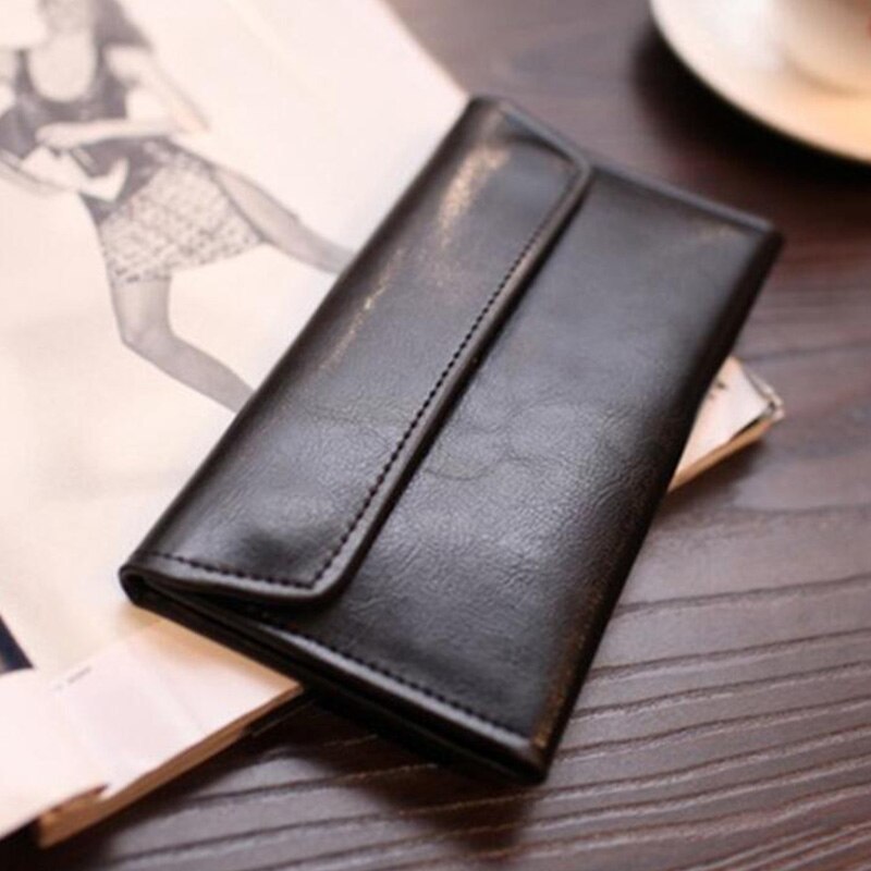 Long Wallet Female Leather Buckle Simple Business Leather Thin Wallet - ebowsos