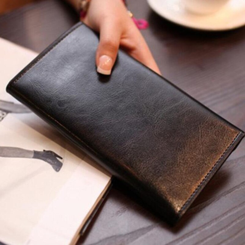 Long Wallet Female Leather Buckle Simple Business Leather Thin Wallet - ebowsos