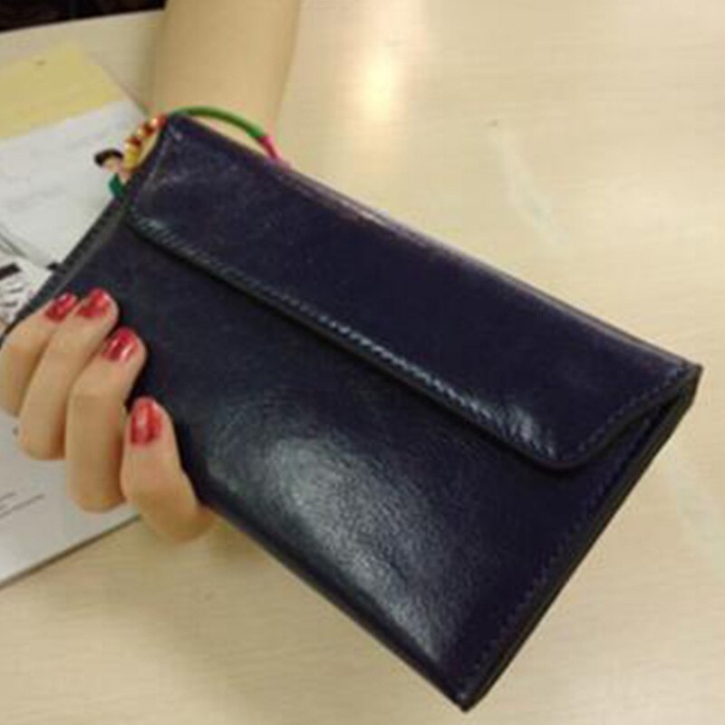 Long Wallet Female Leather Buckle Simple Business Leather Thin Wallet - ebowsos