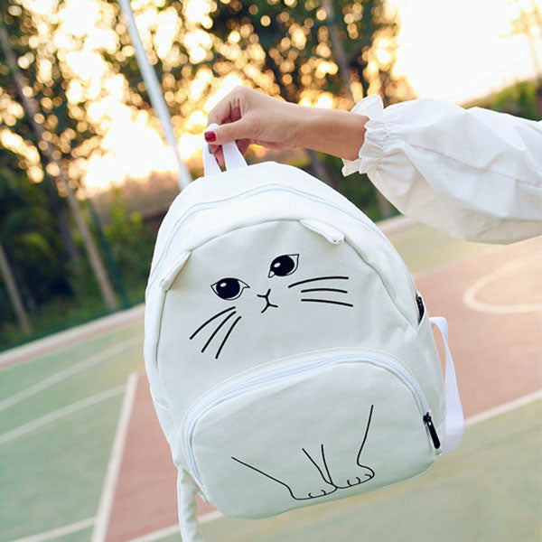 Lovely Cat Printing Backpack Women Canvas School Backpack For Teenagers Ladies Casual Cute Rucksack Bookbags - ebowsos