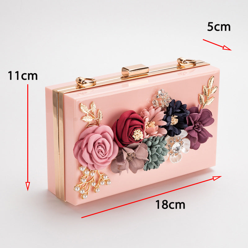 Luxury Dinner Party Bag Three-Dimensional Pearl Flower Tote/Small Square Bag/Clutch - ebowsos