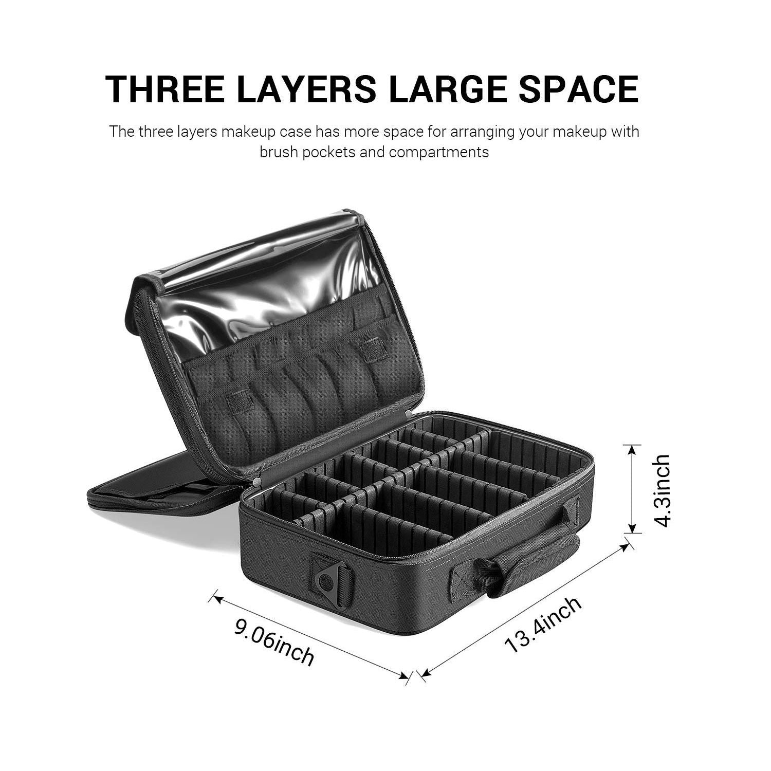 Makeup Train Case-3 Layers Waterproof Travel Makeup Bag Cosmetic Organizer Kit Artist Storage Case Brush Holder with Adju - ebowsos