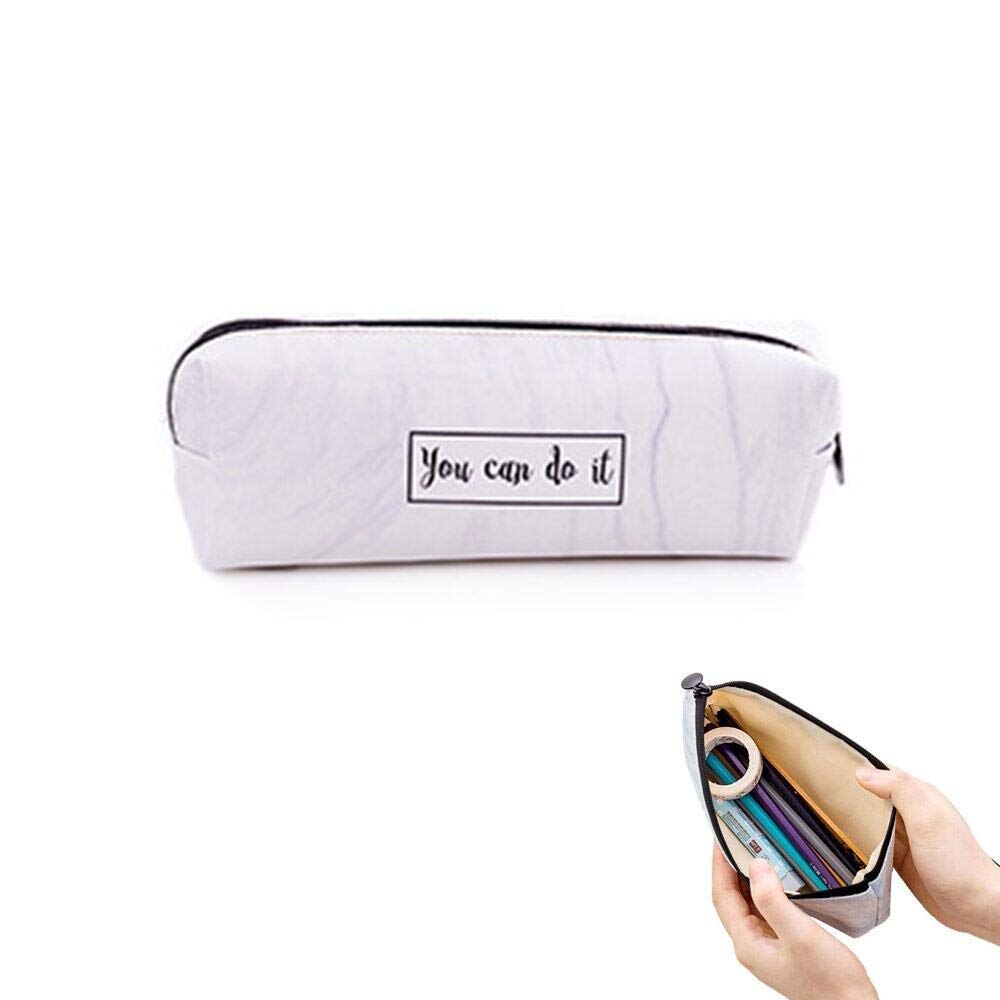 Marble Cosmetic Bag, Pen Holder Makeup Bag Organizer Canvas Pencil Pouch Zipper Stationery Purse Cute Portable Cos - ebowsos