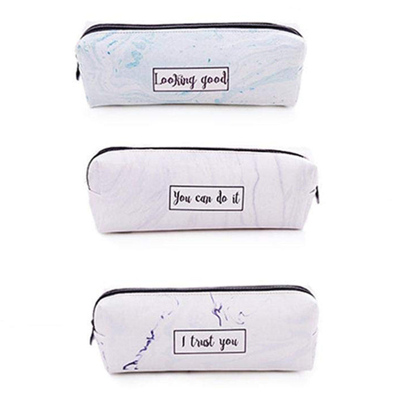 Marble Cosmetic Bag, Pen Holder Makeup Bag Organizer Canvas Pencil Pouch Zipper Stationery Purse Cute Portable Cos - ebowsos