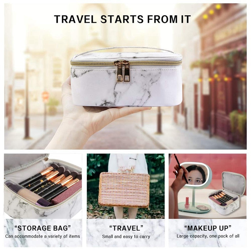 Marble Makeup Bag Portable Travel Cosmetic Bag Organizer Multifunction Case With Gold Zipper Toiletry Bag For Woman (7.95 - ebowsos