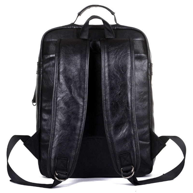 Men Leather Backpack High Travel Rucksack School Backpack Mens Laptop Business Backpack Shoulder Bag Black - ebowsos