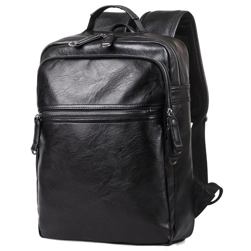 Men Leather Backpack High Travel Rucksack School Backpack Mens Laptop Business Backpack Shoulder Bag Black - ebowsos