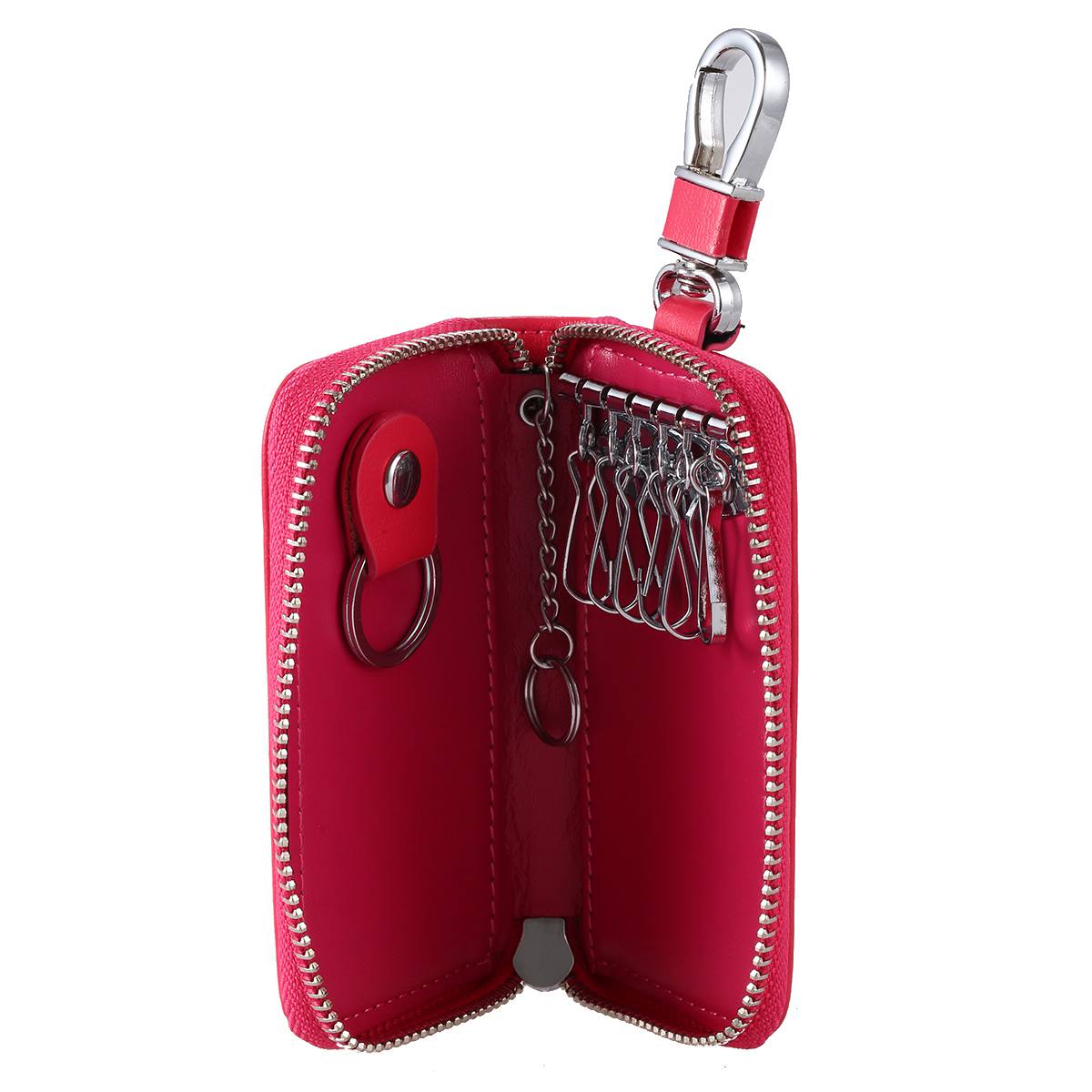 Men Leather Zip Around 6 Hook Key Case Car Key Holder Wallet - ebowsos