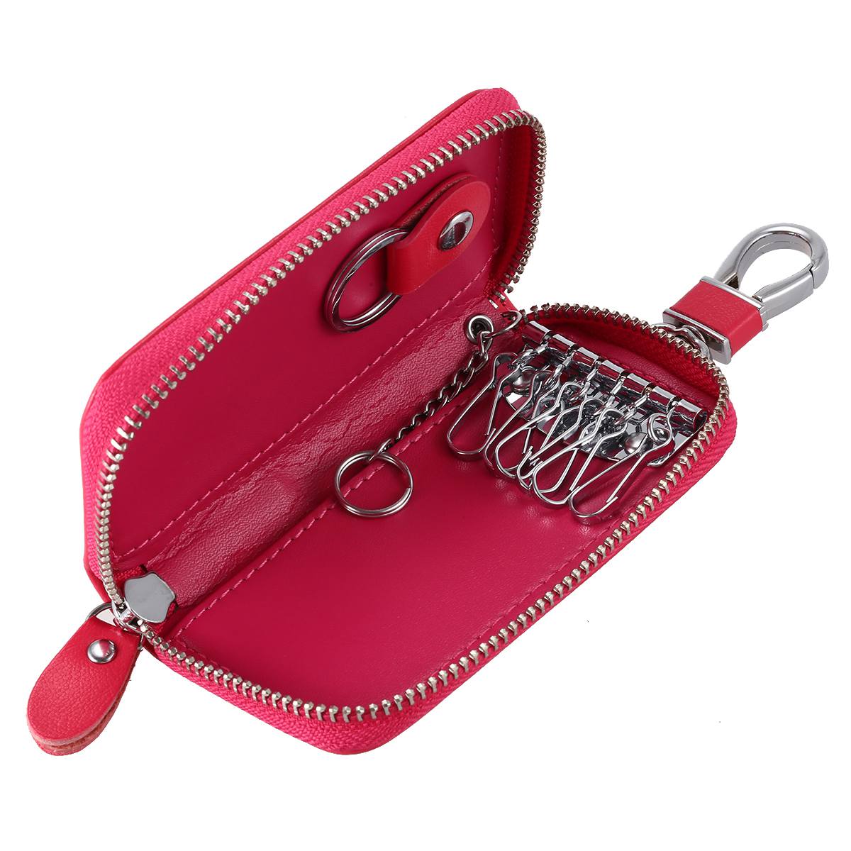 Men Leather Zip Around 6 Hook Key Case Car Key Holder Wallet - ebowsos