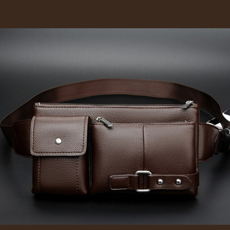 Men'S Leather Waist Belt Multifunctional Mobile Bag Leisure Outdoor Bag Practical Cashier Bag Slant Brassiere Wallet Leat - ebowsos