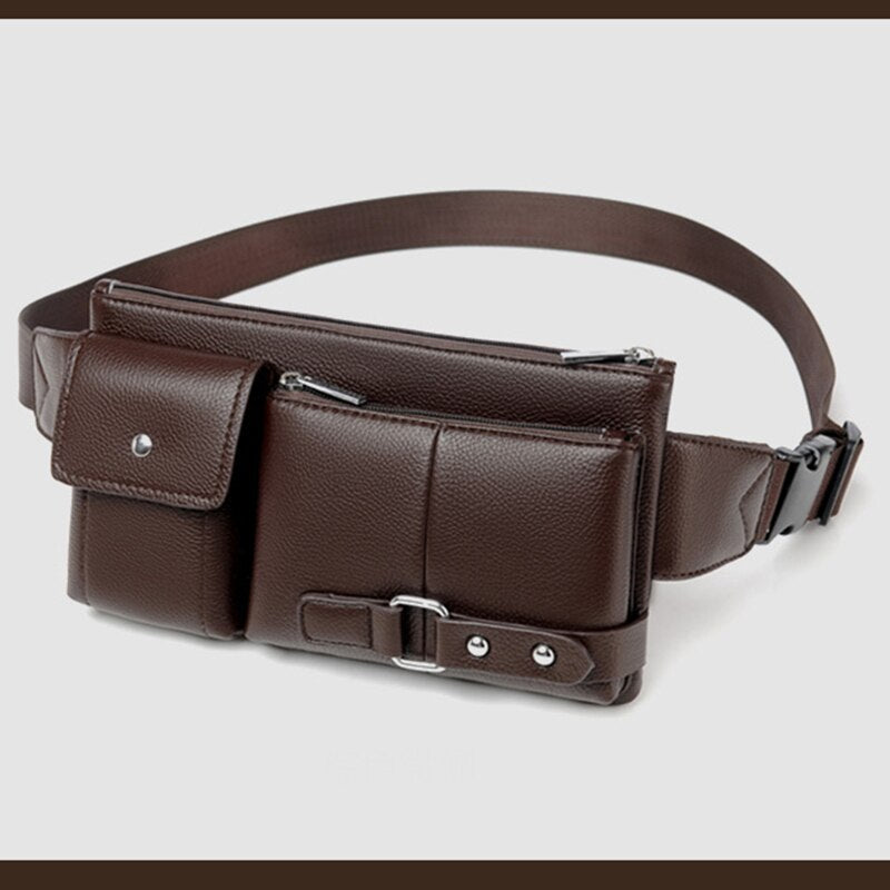 Men'S Leather Waist Belt Multifunctional Mobile Bag Leisure Outdoor Bag Practical Cashier Bag Slant Brassiere Wallet Leat - ebowsos