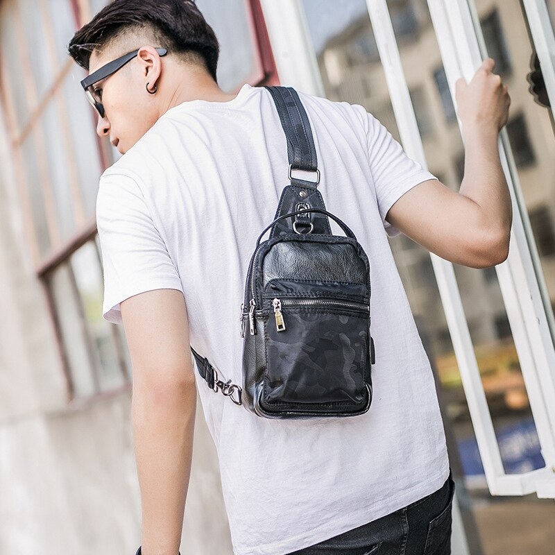 Men Sling Bag Chest Messenger Bag Usb Charging Big Capacity Soft Shoulder Bags Men Pack Crossbody Vertical Square Bag - ebowsos