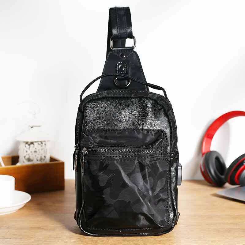 Men Sling Bag Chest Messenger Bag Usb Charging Big Capacity Soft Shoulder Bags Men Pack Crossbody Vertical Square Bag - ebowsos