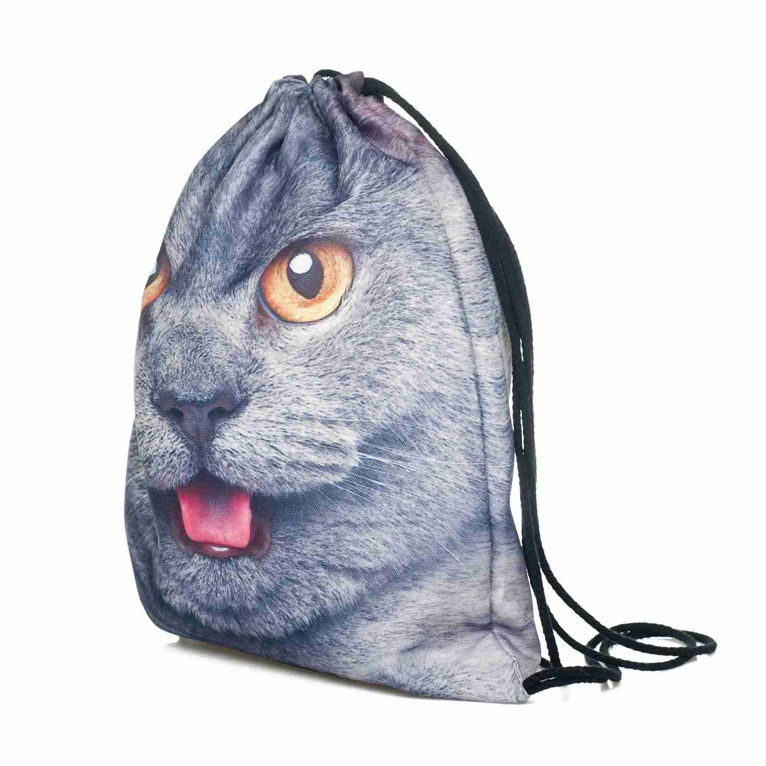 Men's Women's Kids bag Teenage Drawstring Bag Shoulder School Backpack Rucksack backpack String Travel Gym(cat) - ebowsos