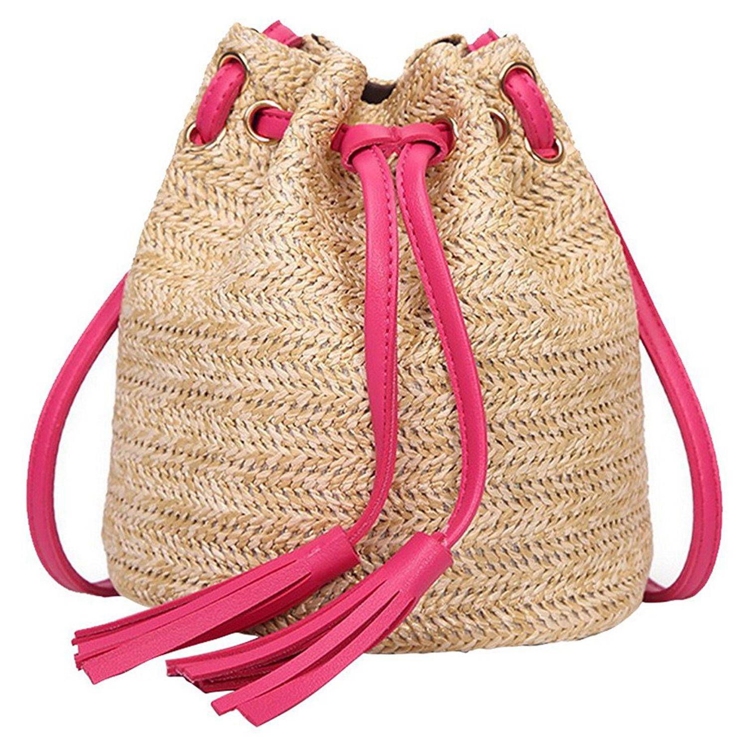 Messenger Bag Ladies Fabric Summer Beach Bags With Tassels Weaving Crossbody Bag Women Weaving Money Bank Knitted Beach H - ebowsos