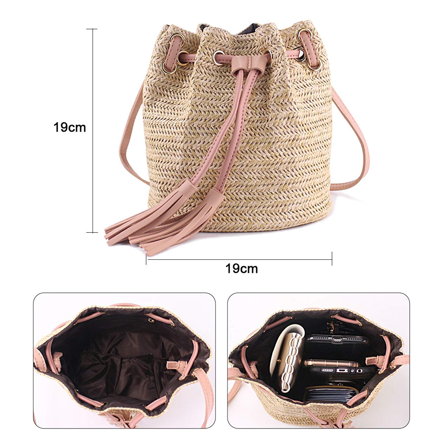 Messenger Bag Ladies Fabric Summer Beach Bags With Tassels Weaving Crossbody Bag Women Weaving Money Bank Knitted Beach H - ebowsos