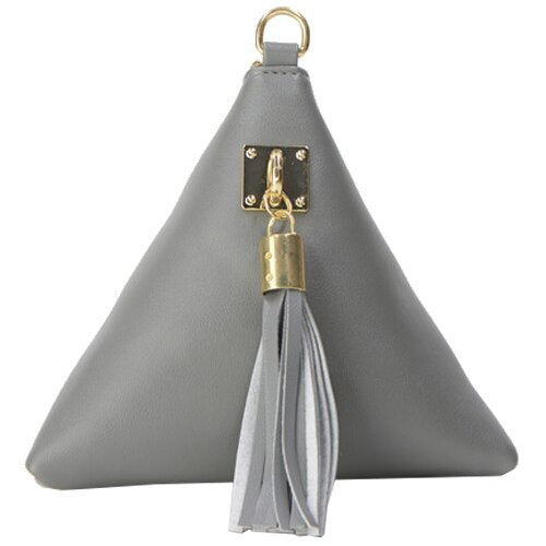 Mini fashion Women's PU leather tassel triangle handbag - ebowsos