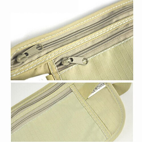 Money Travel Waist Belt Zipped Passport Wallet Pouch Bum Bag Security-Khaki - ebowsos