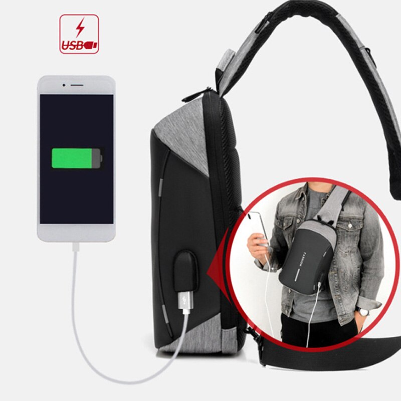 Multi-Function Chest Bag Men'S Usb Charging Chest Bag Short-Distance Travel Messenger Bag Waterproof Shoulder Bag Men - ebowsos