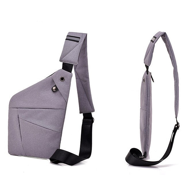 Multi Pocket Chest Bag For Male Messenger Bag Men Anti-Theft Sling Men Bag Chest Pack Unisex With Headset Interface Gray - ebowsos