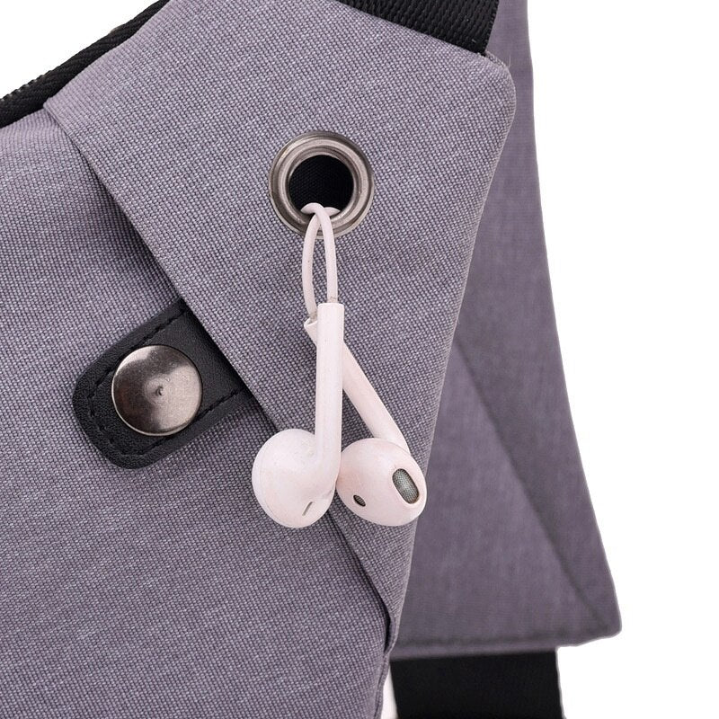 Multi Pocket Chest Bag For Male Messenger Bag Men Anti-Theft Sling Men Bag Chest Pack Unisex With Headset Interface Gray - ebowsos