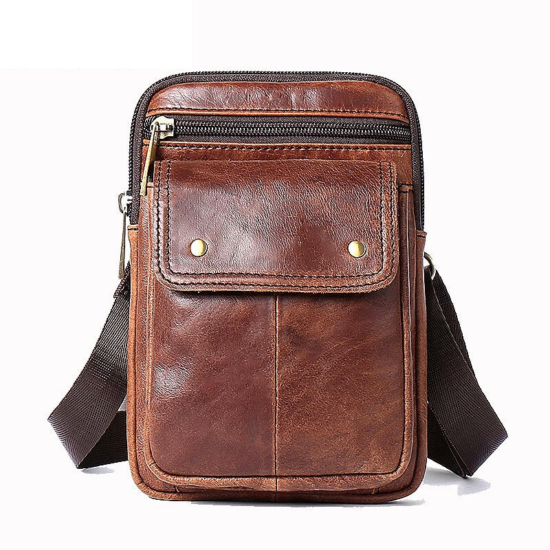 Mva One-Shoulder Crossbody Bag Retro Leather Waist Bag Multi-Functional Bag Fashion Business Crossbody Bag - ebowsos