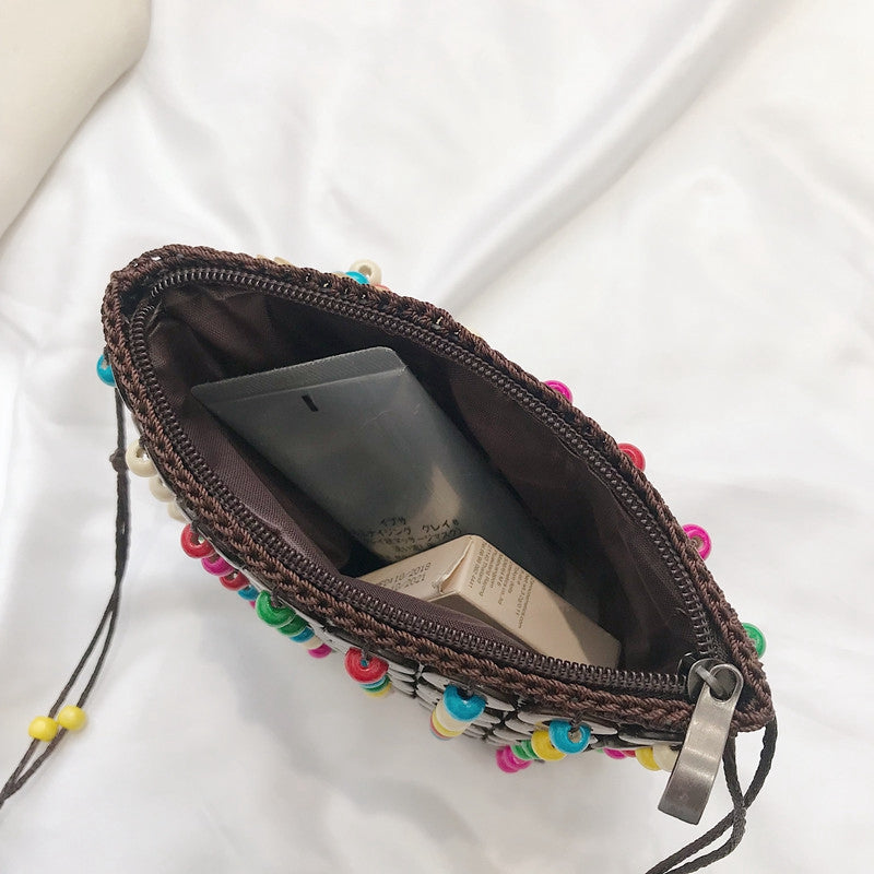 National Wind Female Handmade Flower Coconut Shell New Strange Woven Bag Pure Coconut Shell Beading Messenger Bag - ebowsos