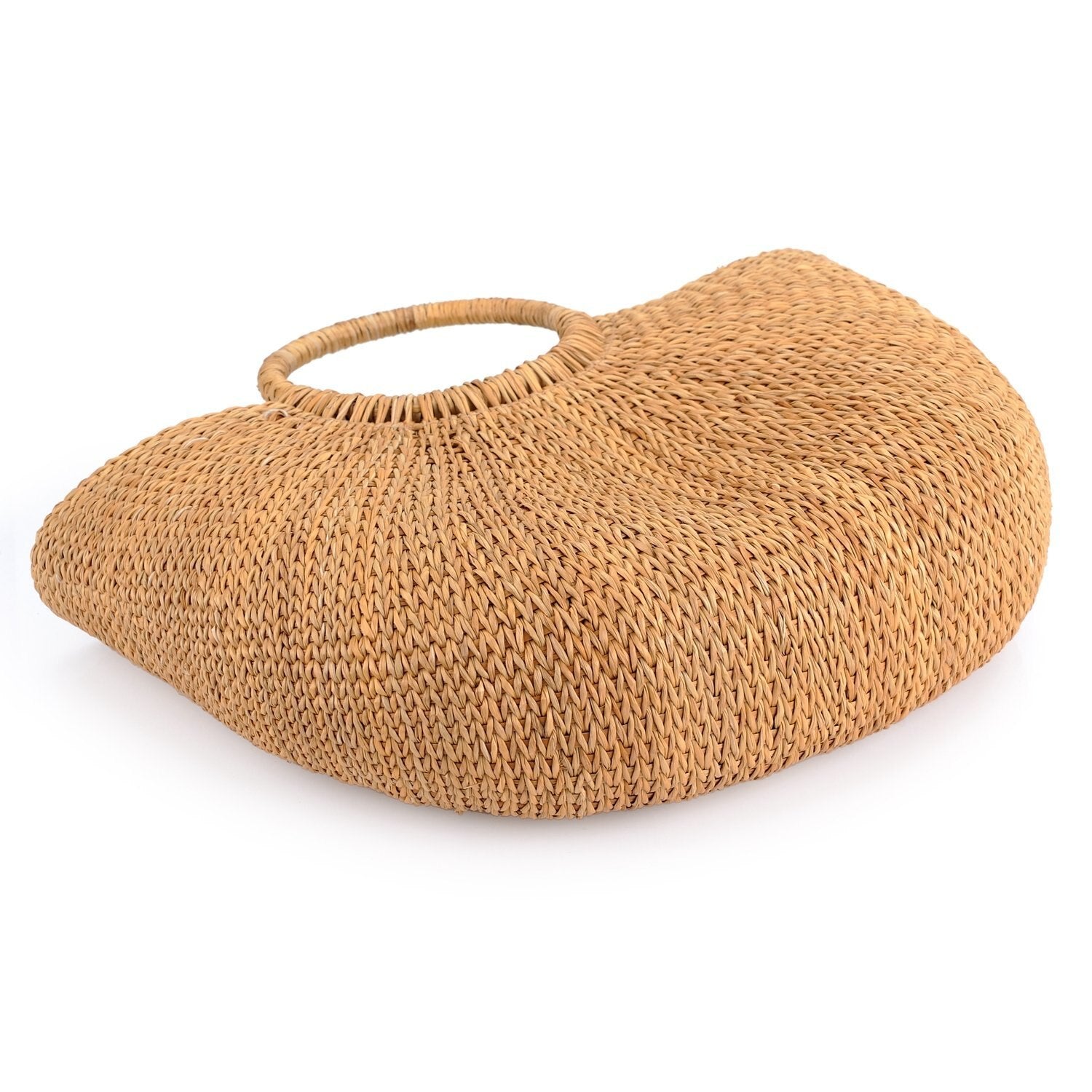 Natural Chic Hand-woven Round Handle Ring Straw Tote Retro Large Casual Summer Women Beach Handbags - ebowsos